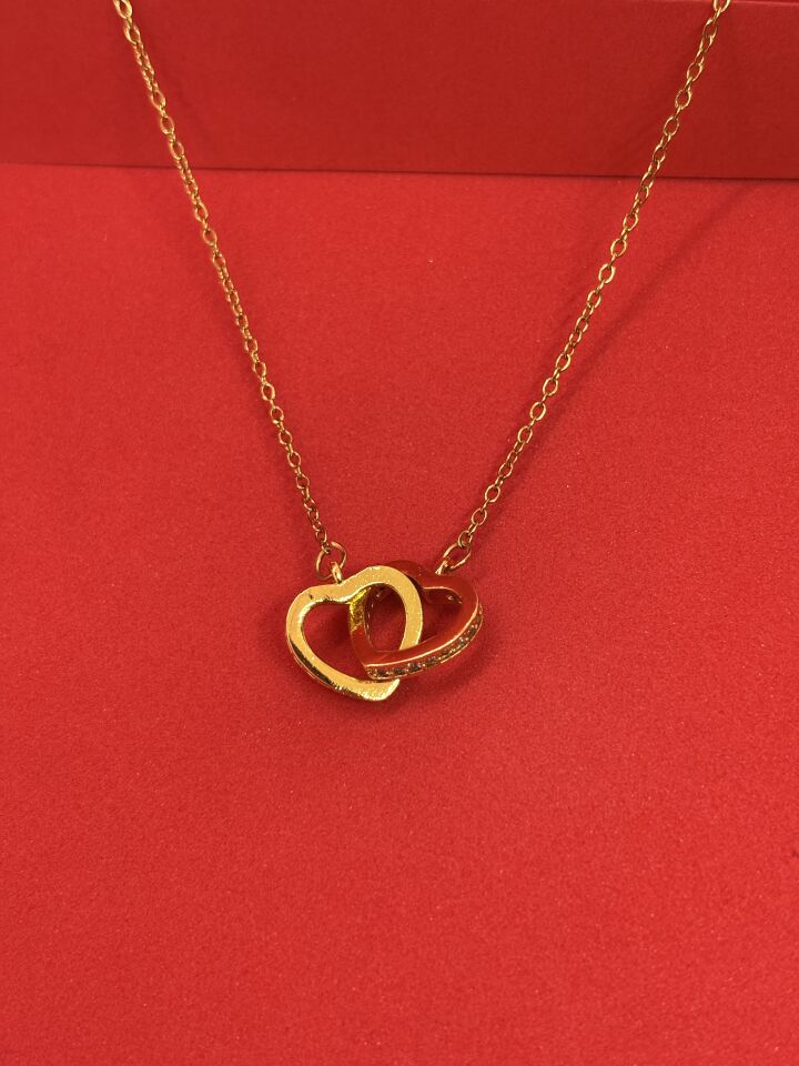 Taşlı İkili Kalp Kolye