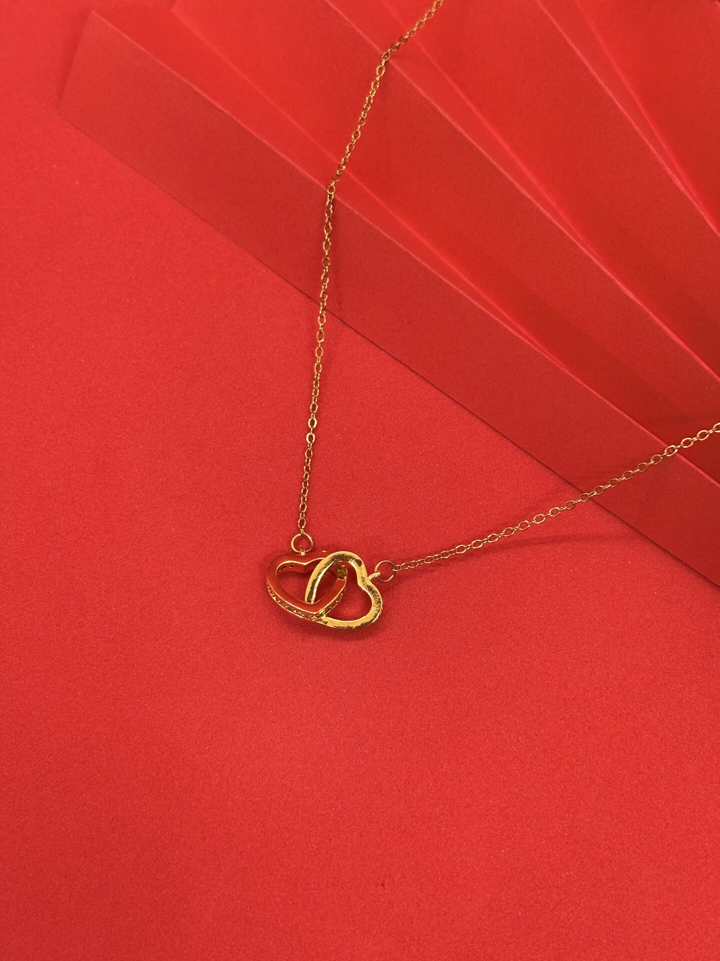 Taşlı İkili Kalp Kolye