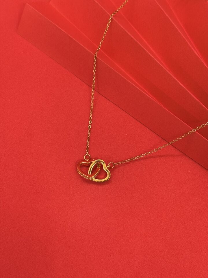 Taşlı İkili Kalp Kolye