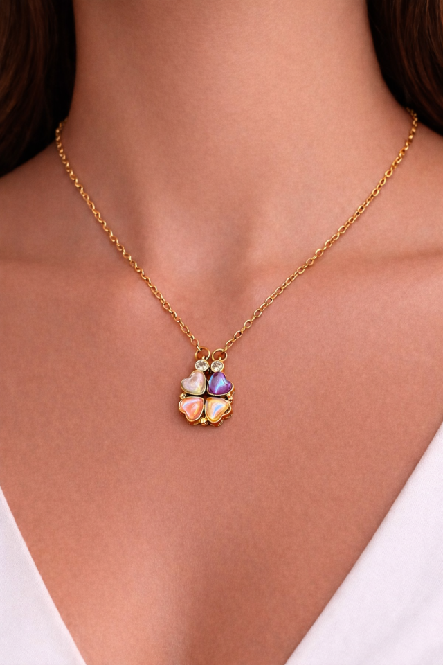 Açılır Kalp Yonca Gold Kolye