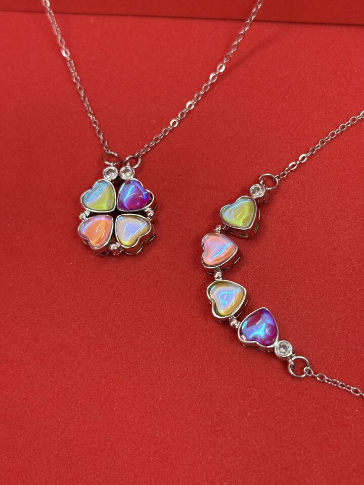 Açılır Kalp Yonca Gümüş Kolye