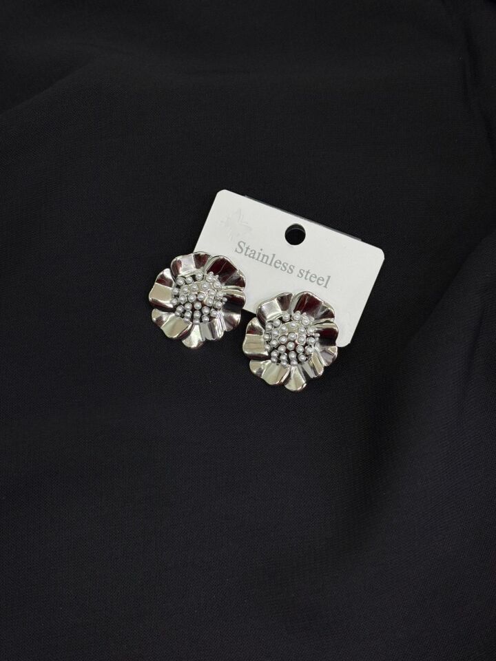 316L Çelik Gümüş Renk Çiçek Küpe