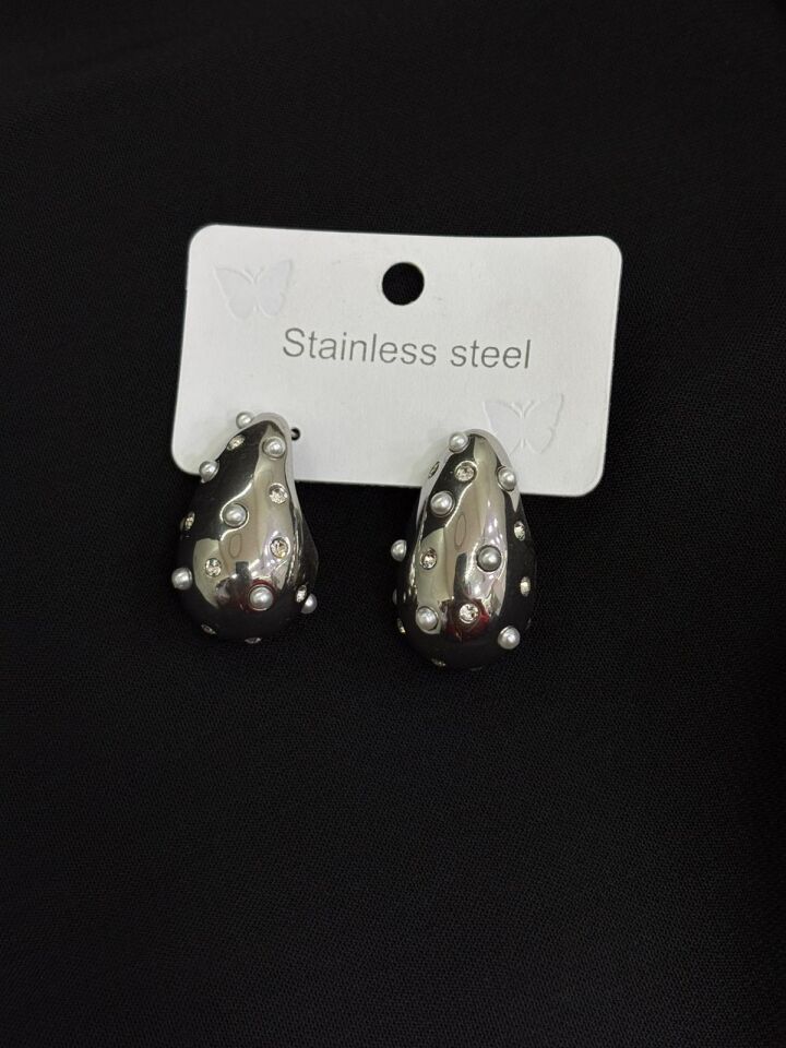 316L Çelik Gümüş Renk Damla Küpe