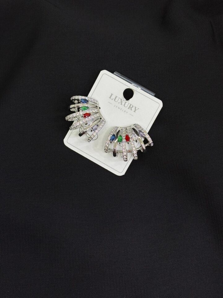 Luxury Gümüş Renk Taşlı Küpe