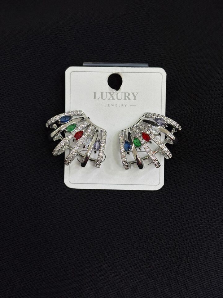 Luxury Gümüş Renk Taşlı Küpe