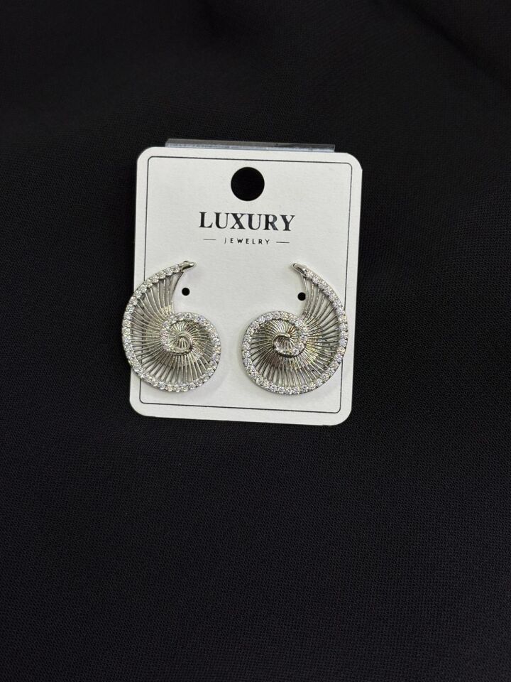 Luxury Gümüş Renk Zirkon Taşlı Küpe