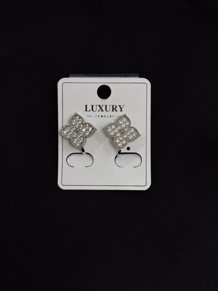 Luxury Sıkıştırmalı Gümüş Renk Küpe