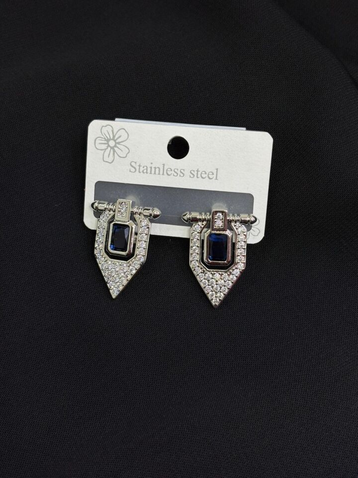 316L Çelik Gümüş Renk Taşlı Küpe