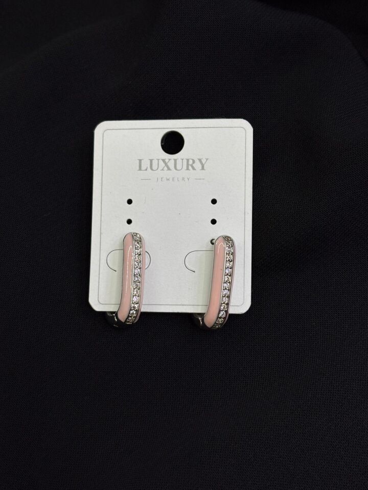 Luxury Gümüş Renk Pembe Küpe