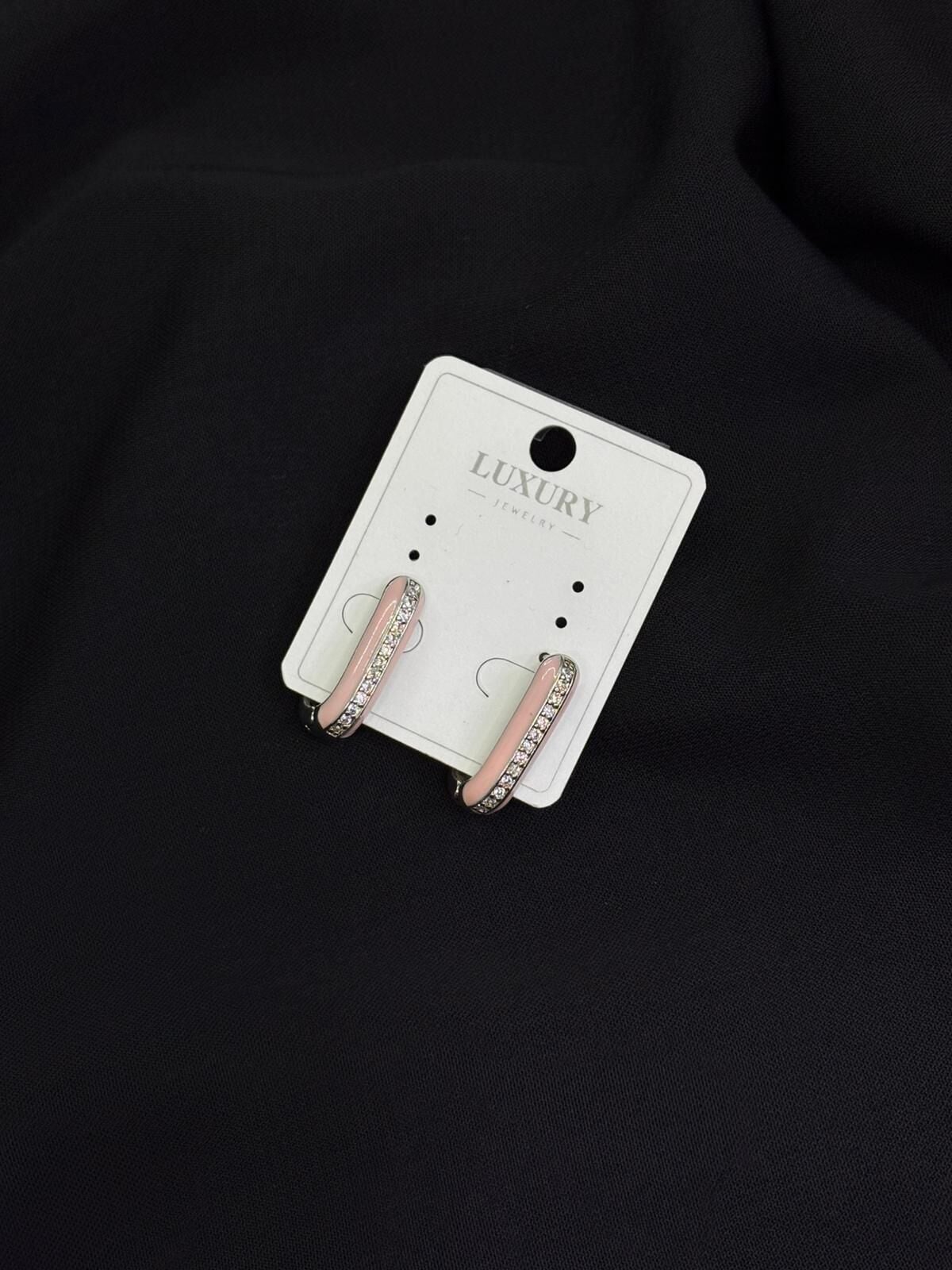 Luxury Gümüş Renk Pembe Küpe