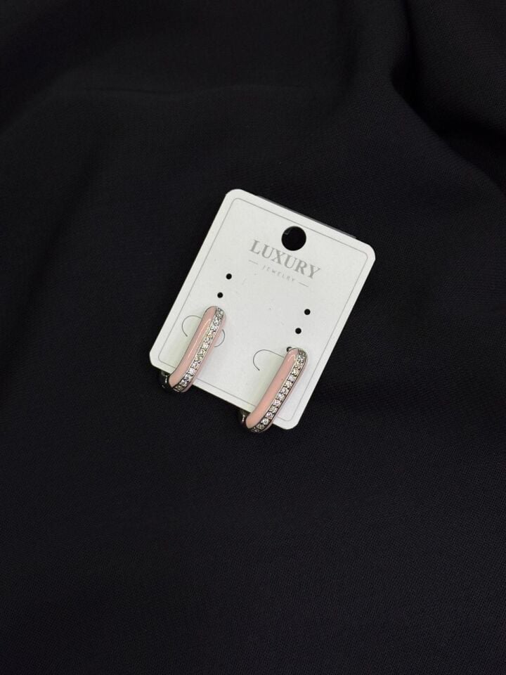 Luxury Gümüş Renk Pembe Küpe