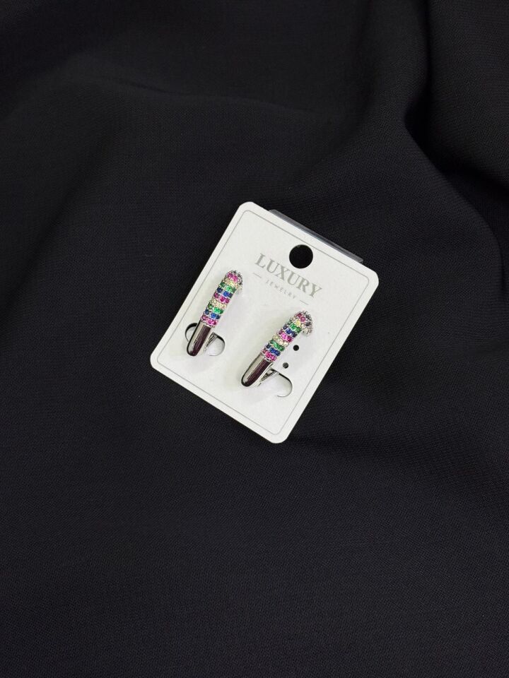 Luxury Gümüş Renk Taşlı Küpe