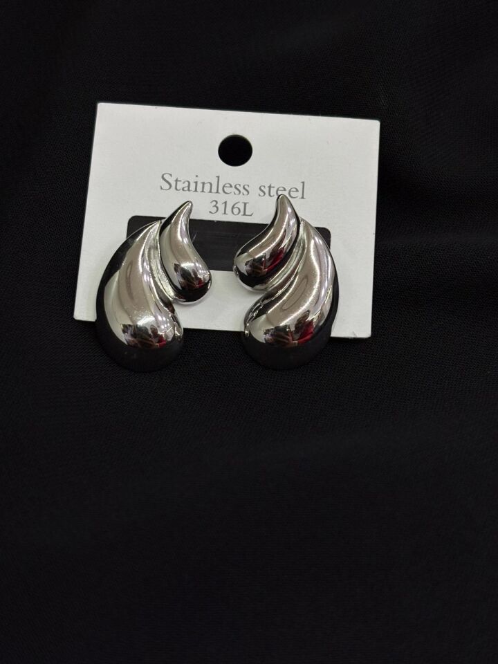 316L Çelik Gümüş Renk Damla Küpe