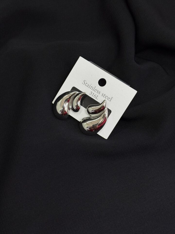 316L Çelik Gümüş Renk Damla Küpe