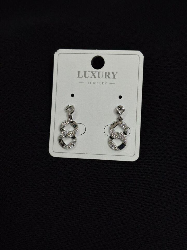 Luxury Gümüş Renk Zirkon Taşlı Küpe