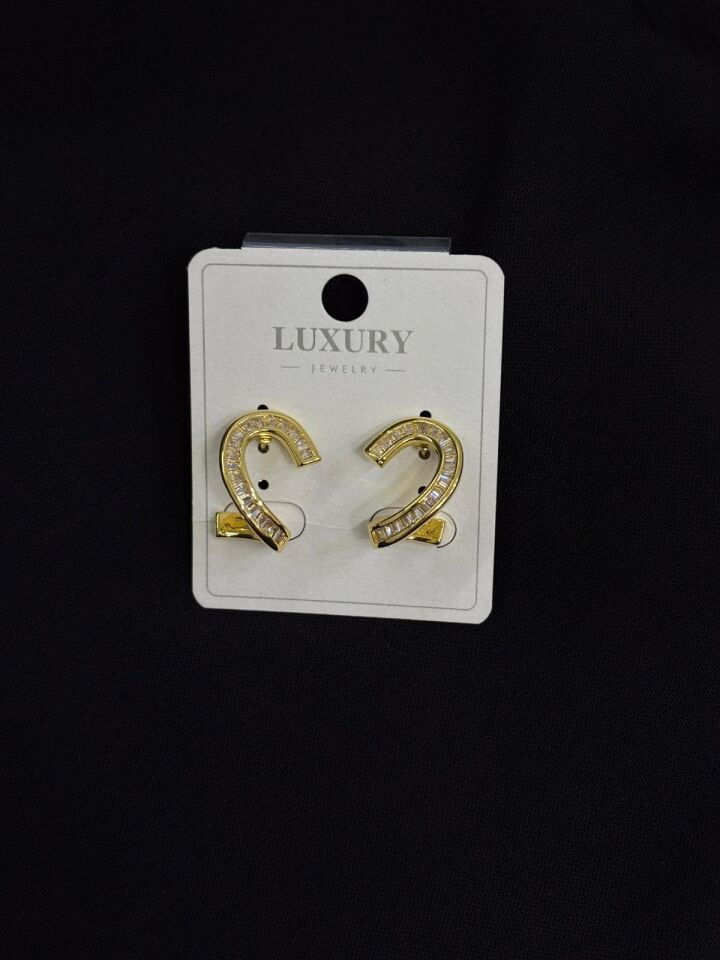 Luxury Gold Renk Taşlı Küpe
