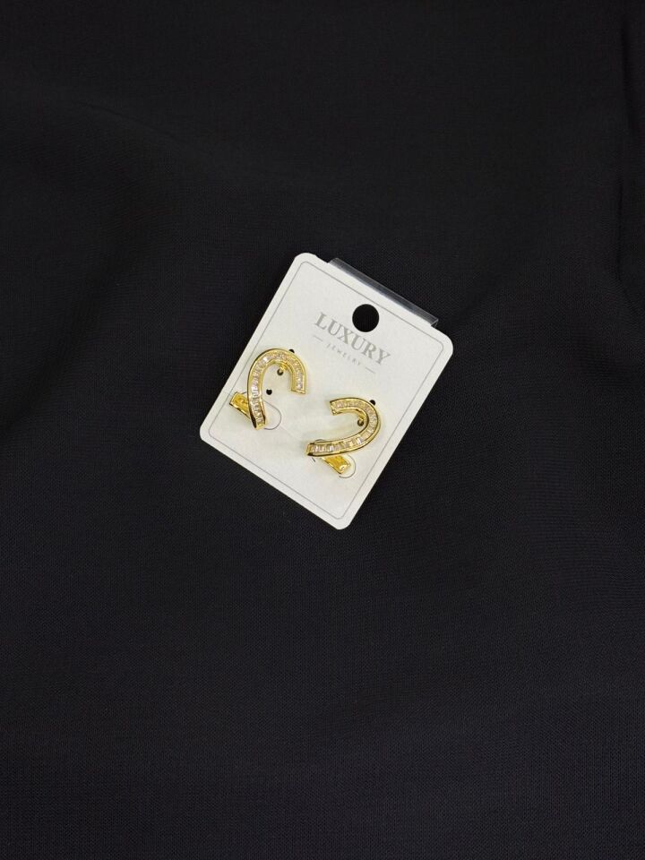 Luxury Gold Renk Taşlı Küpe