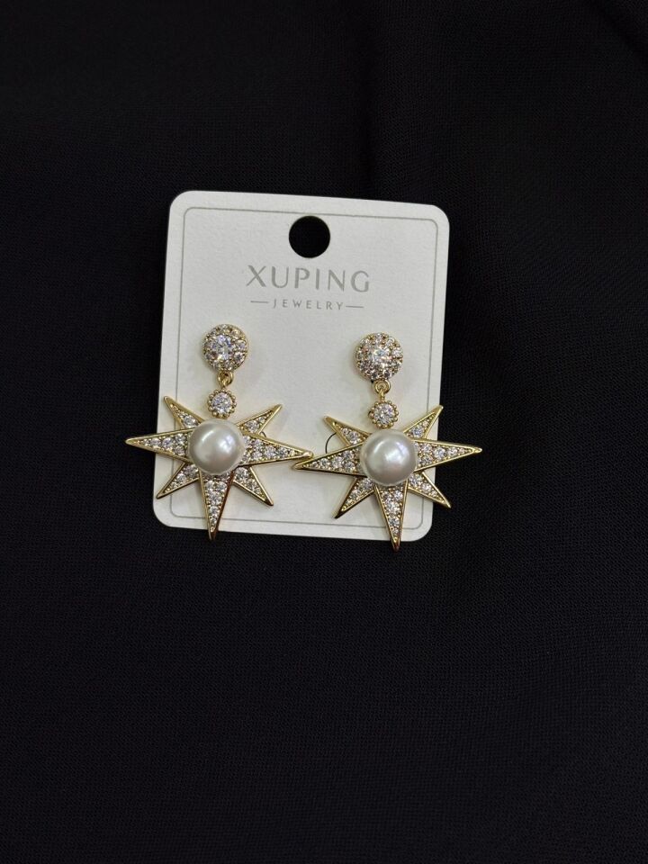 Xuping Gold Renk İnci ve Zirkon Taşlı Küpe