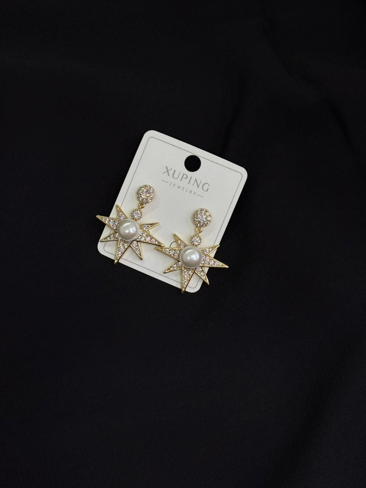 Xuping Gold Renk İnci ve Zirkon Taşlı Küpe