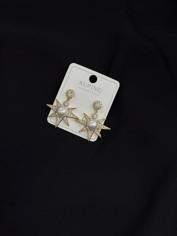 Xuping Gold Renk İnci ve Zirkon Taşlı Küpe