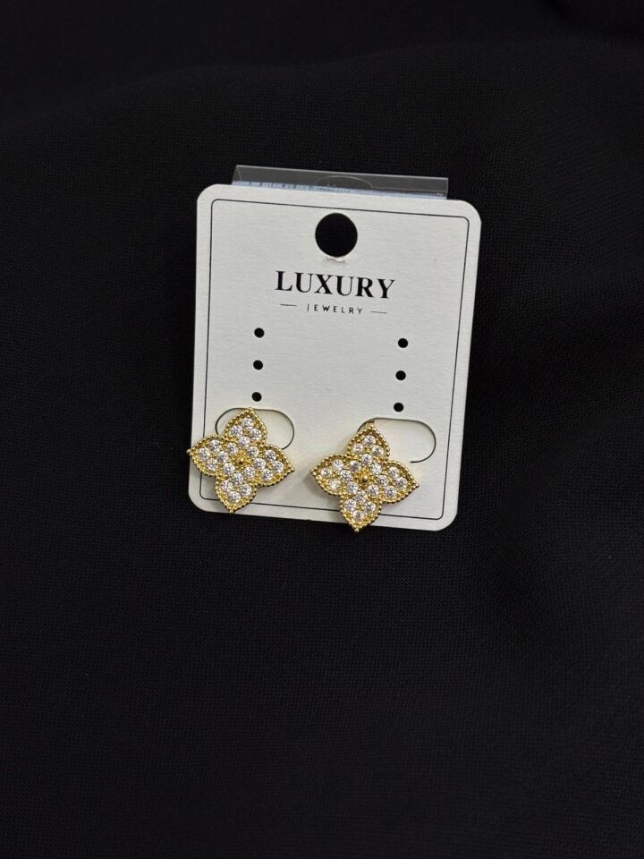 Luxury Sıkıştırmalı Gold Renk Zirkon Taşlı Küpe