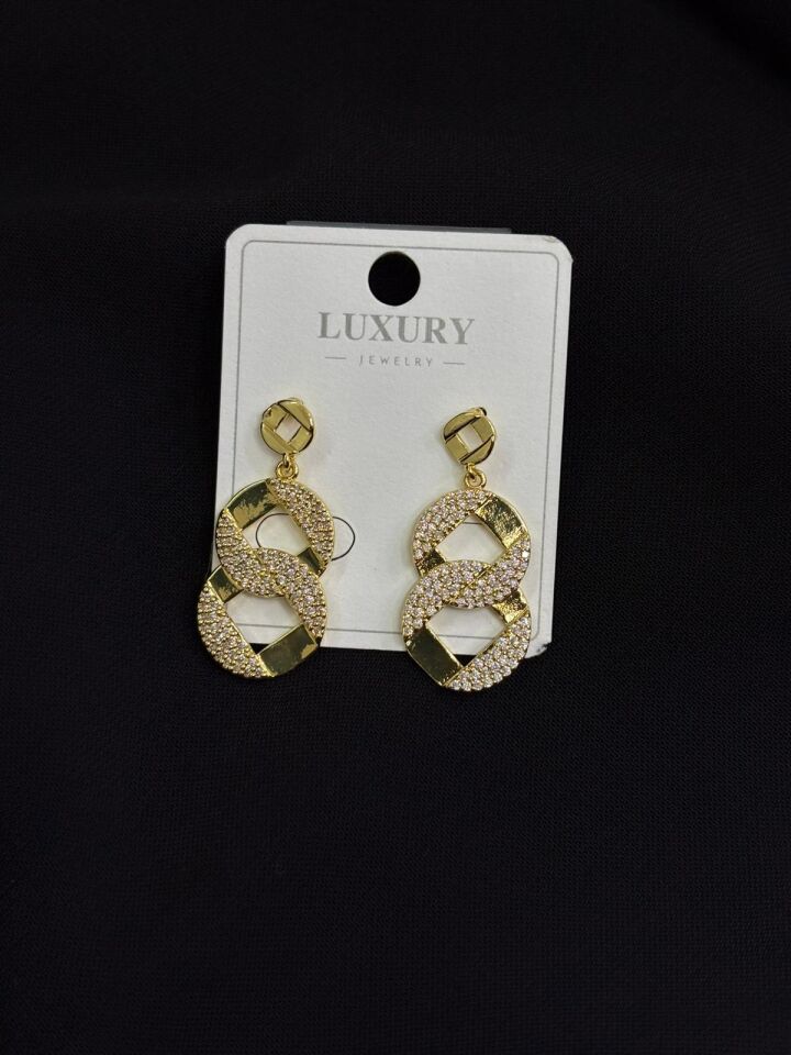 Luxury Gold Renk Zirkon Taşlı Küpe