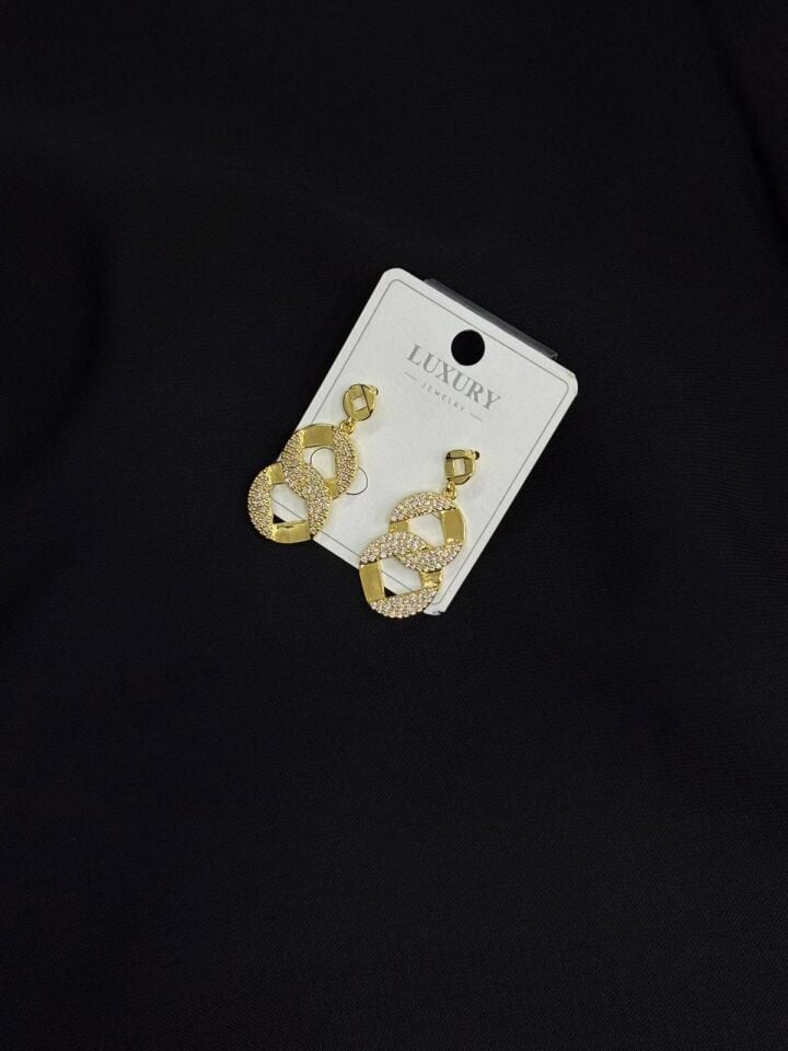 Luxury Gold Renk Zirkon Taşlı Küpe
