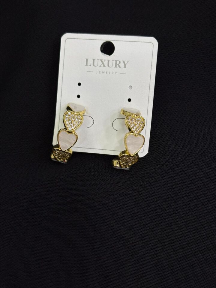 Luxury Gold Renk Taşlı Halka Küpe