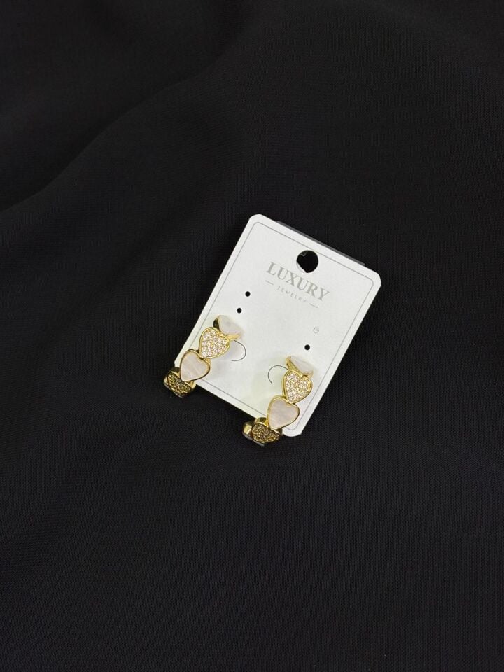 Luxury Gold Renk Taşlı Halka Küpe