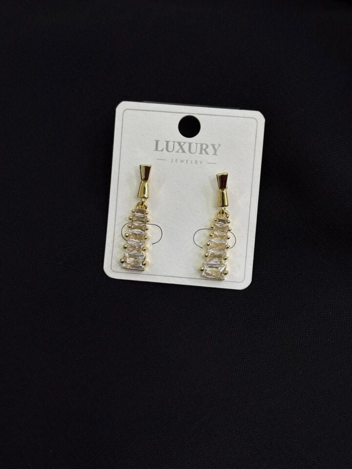 Luxury Gold Renk Taşlı Küpe