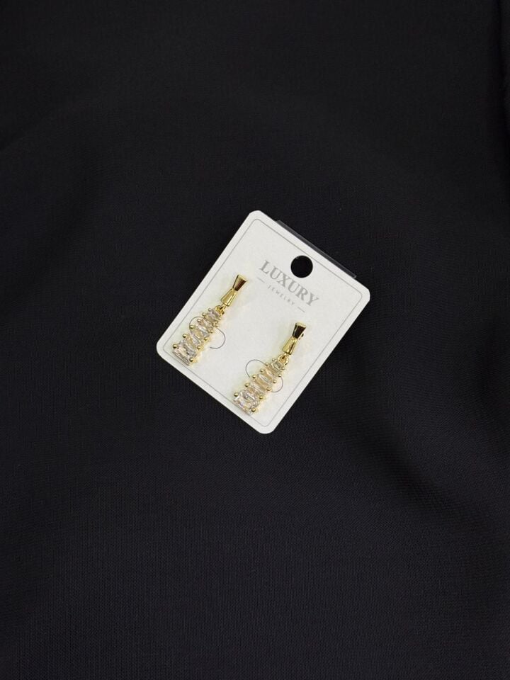 Luxury Gold Renk Taşlı Küpe