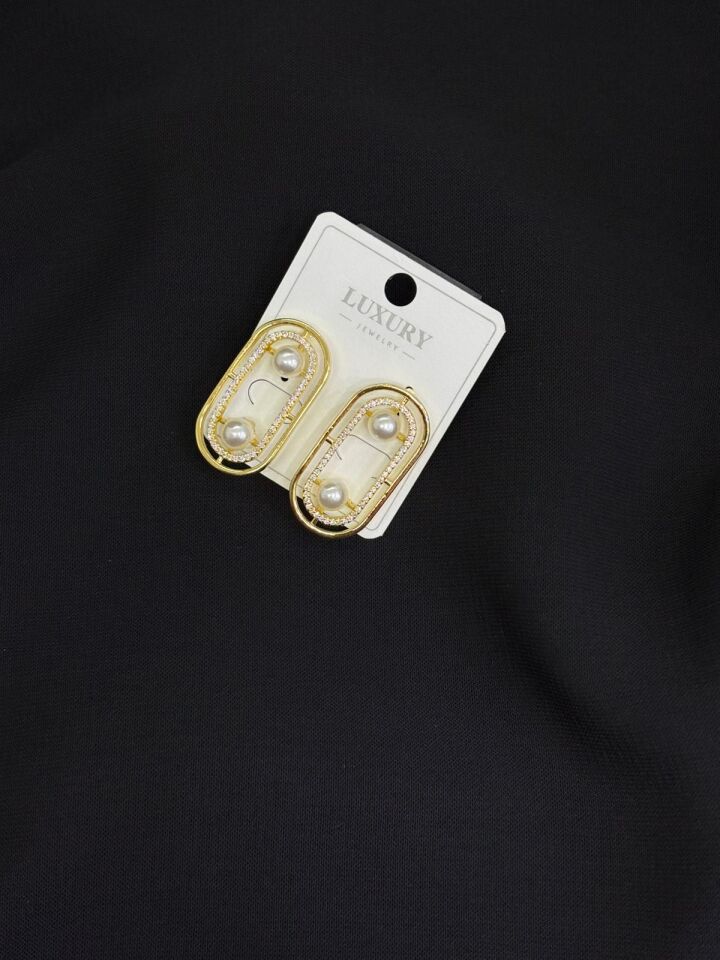 Luxury Gold Renk İnci ve Zirkon Taşlı Küpe