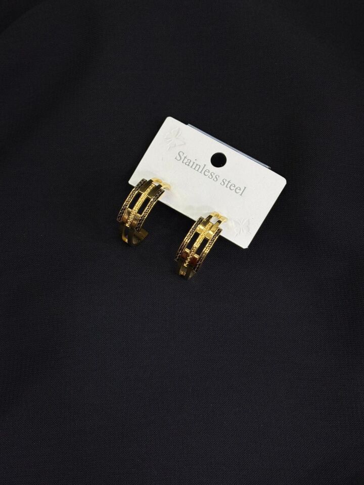 316L Çelik Gold Renk Siyah Desenli Küpe