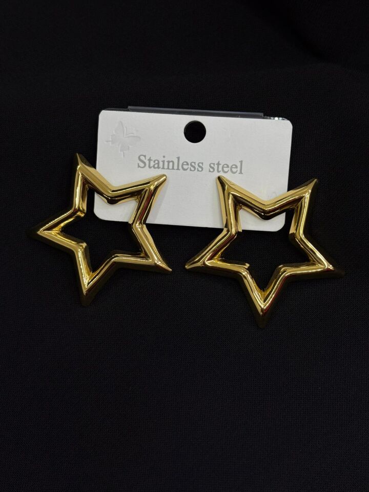 316L Çelik Gold Renk Yıldız Küpe