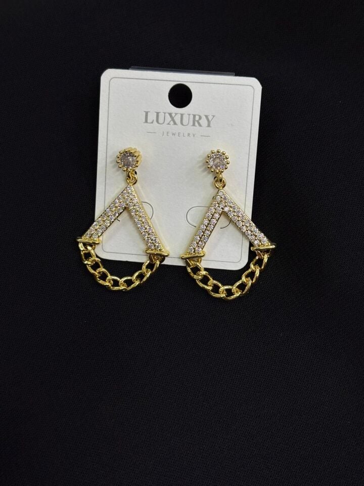 Luxury Gold Renk Zirkon Taşlı Küpe