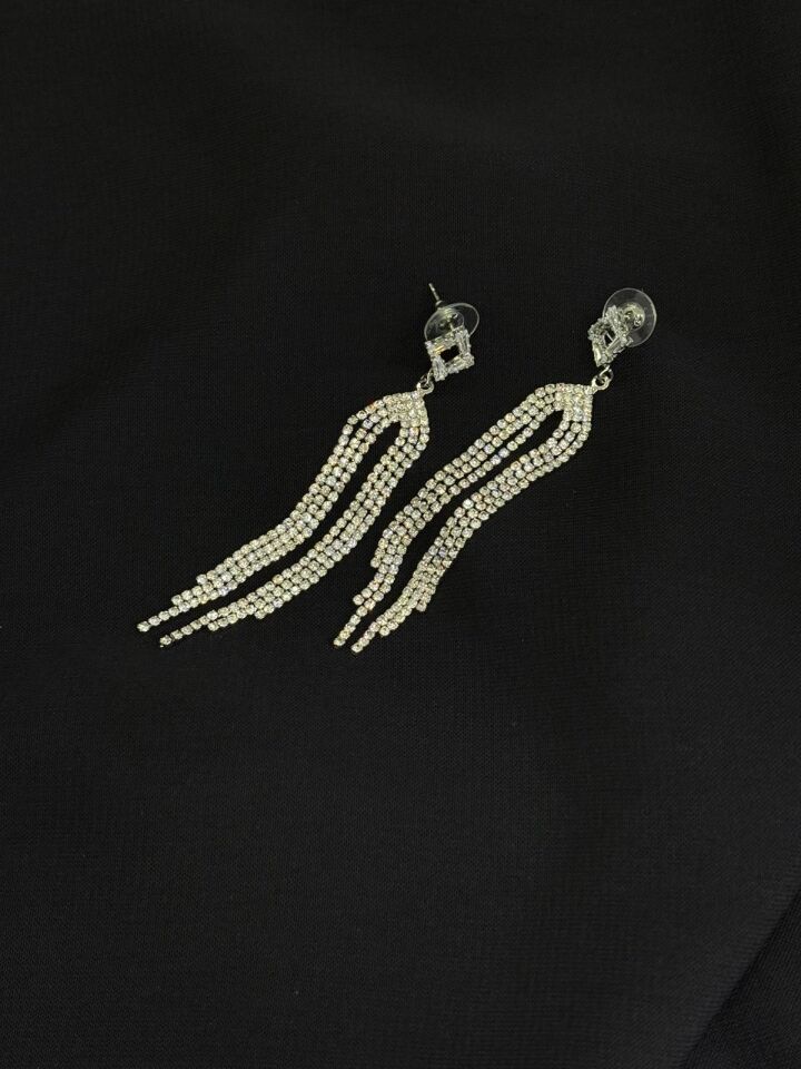 Luxury Gümüş Renk Taşlı Abiye Küpe