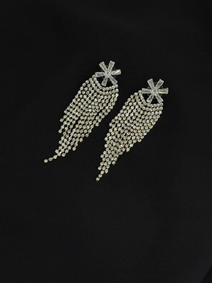 Luxury Gümüş Renk Taşlı Abiye Küpe