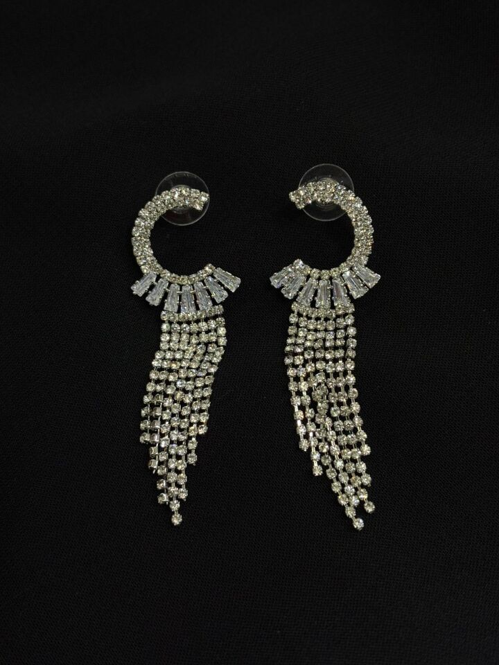 Luxury Gümüş Renk Taşlı Abiye Küpe