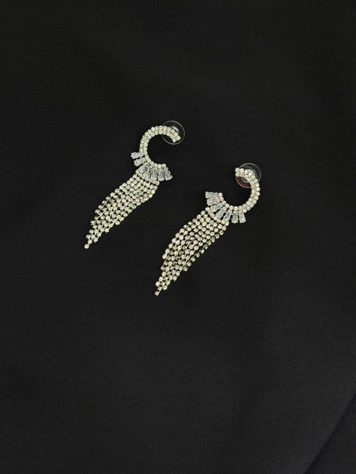 Luxury Gümüş Renk Taşlı Abiye Küpe