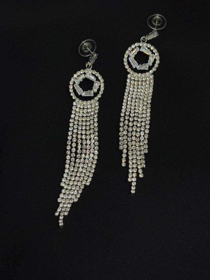 Luxury Gümüş Renk Taşlı Abiye Küpe