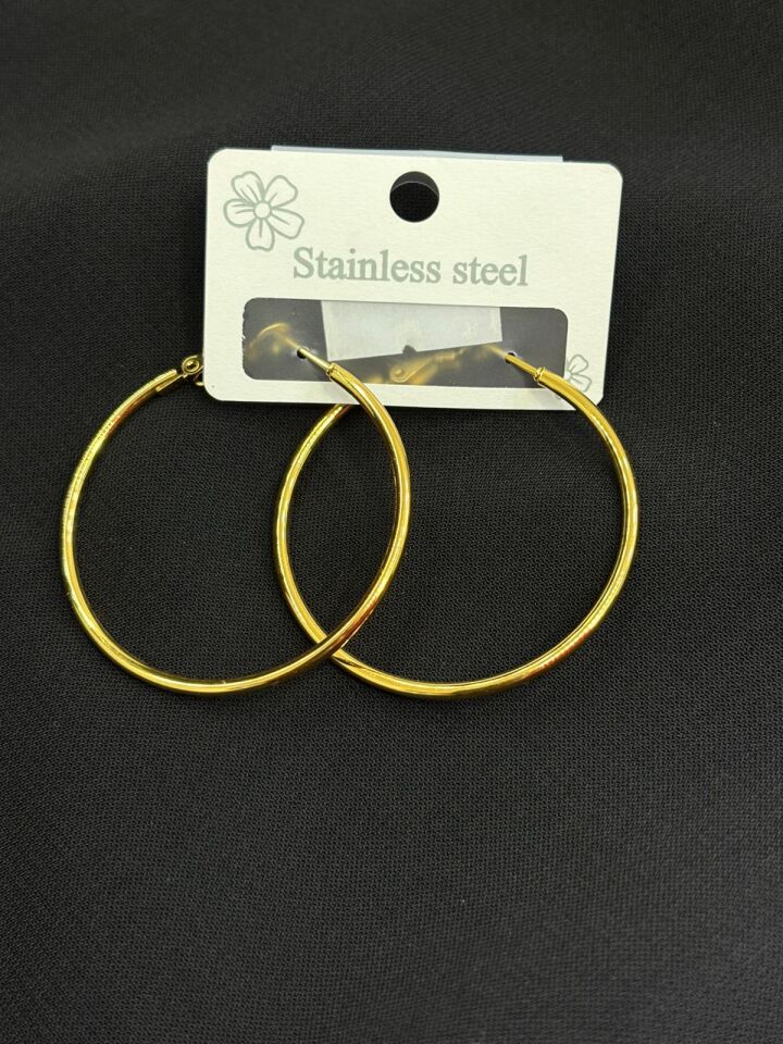 316L Çelik Gold Renk İnce Halka Küpe