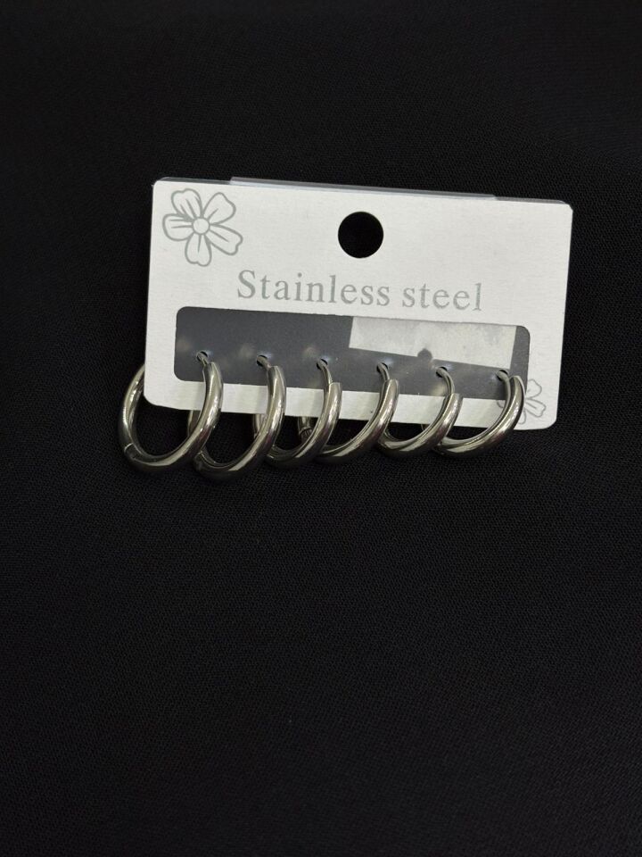 316L Çelik Gümüş Renk Set Halka Küpe