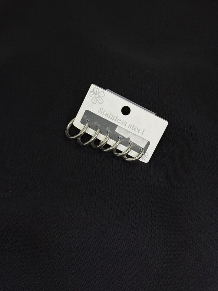 316L Çelik Gümüş Renk Set Halka Küpe