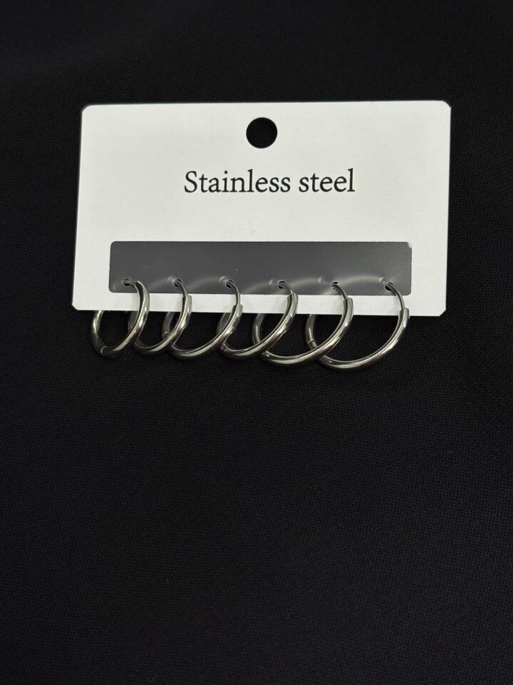 316L Çelik Gümüş Renk İnce Set Halka Küpe