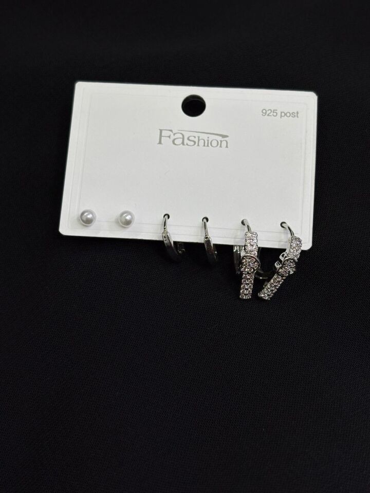 316L Çelik Gümüş Renk 3lü Set Küpe