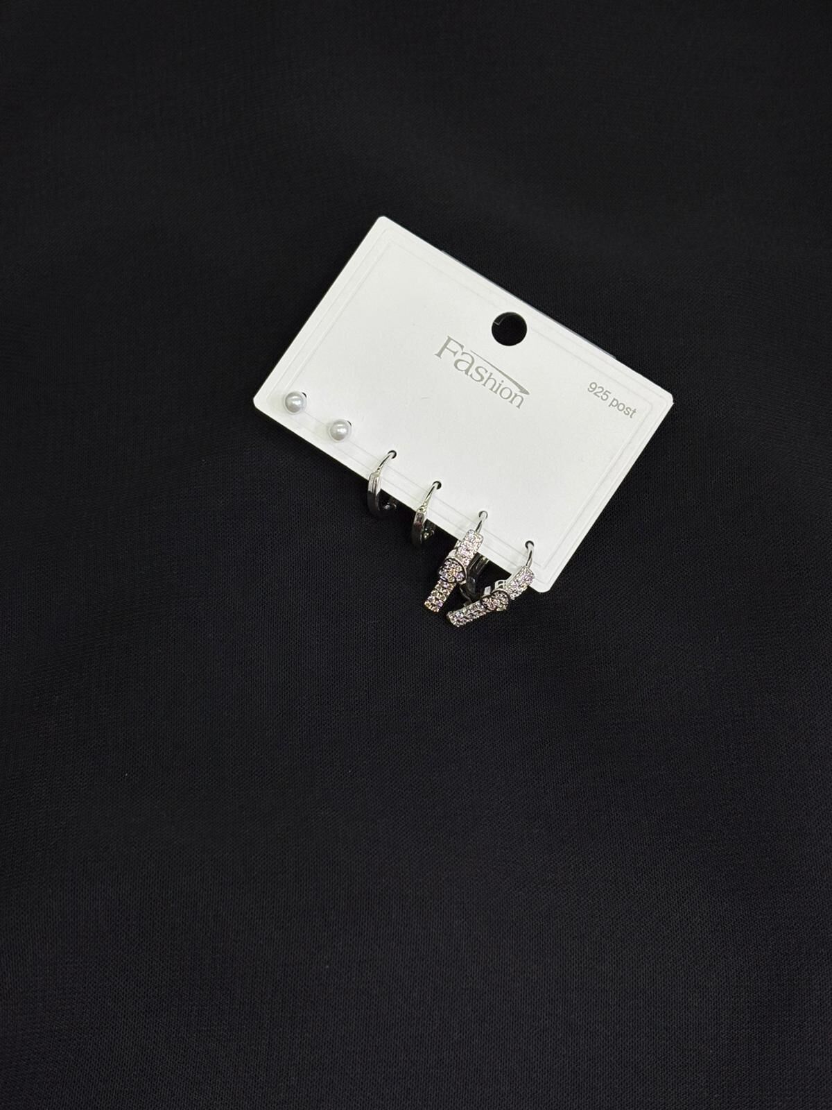 316L Çelik Gümüş Renk 3lü Set Küpe