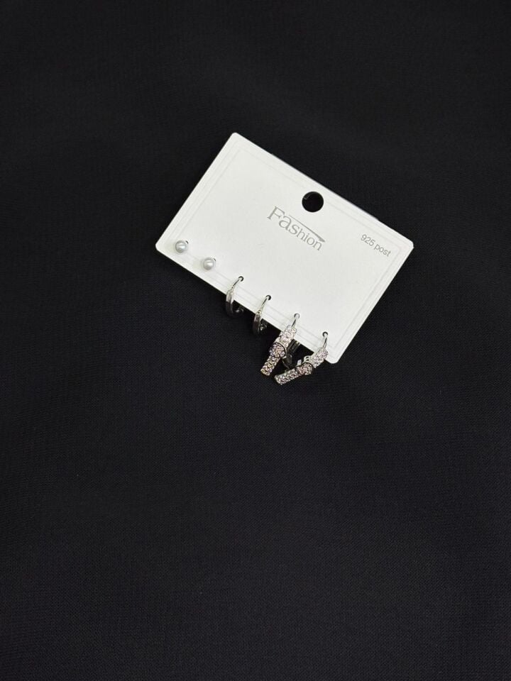 316L Çelik Gümüş Renk 3lü Set Küpe