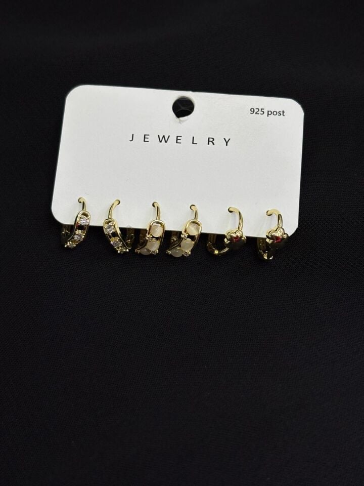 316L Çelik Gold Renk 3lü Set Halka Küpe