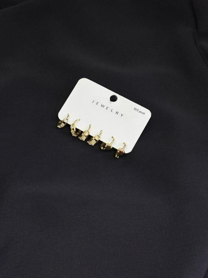 316L Çelik Gold Renk 3lü Set Halka Küpe