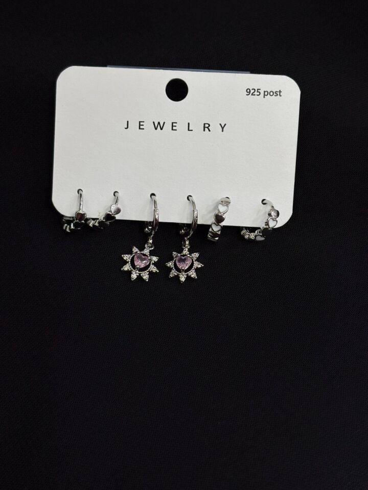 316L Çelik Gümüş Renk 3lü Set Halka Küpe